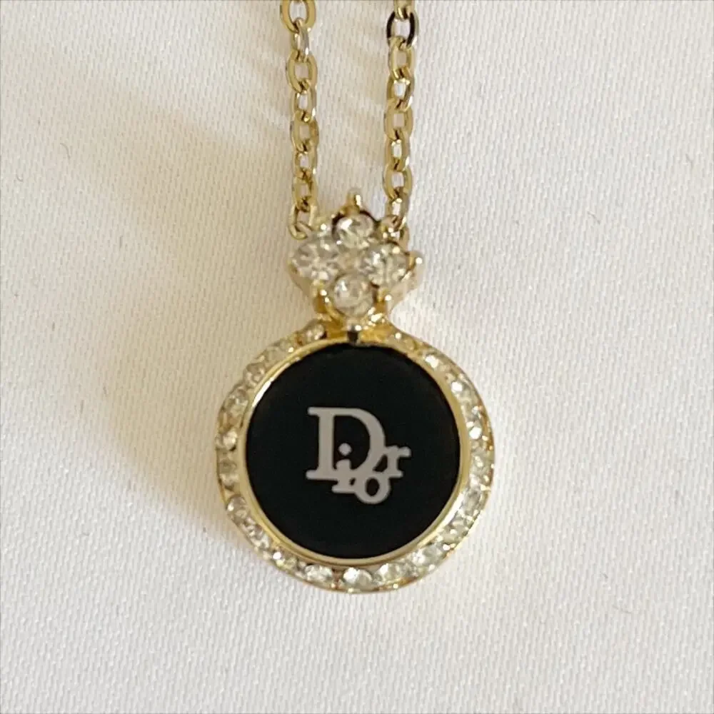 DIOR Vintage Crystal & Enamel Pendant Necklace - Picture 7 of 12